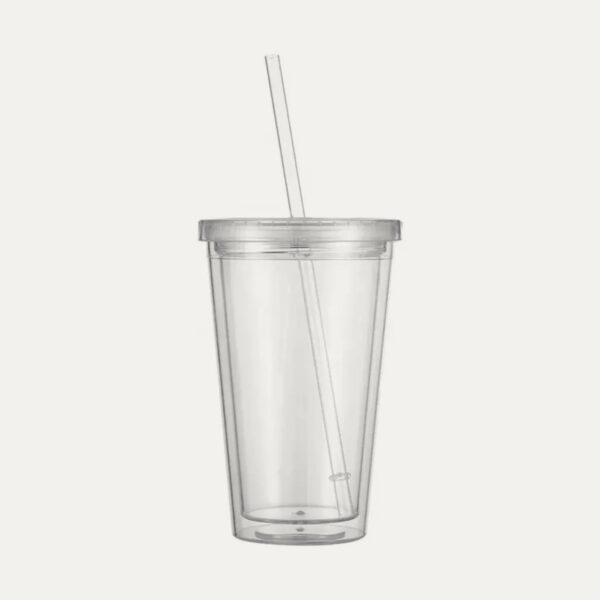 Vaso transparente de doble pared con tapa y carrizo 16 oz - Nudo Studio Panamá